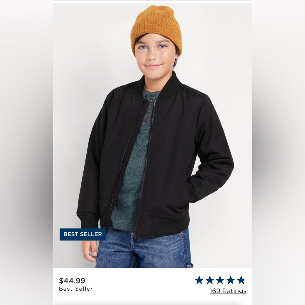 Zip-Front Bomber Jacket for Boys